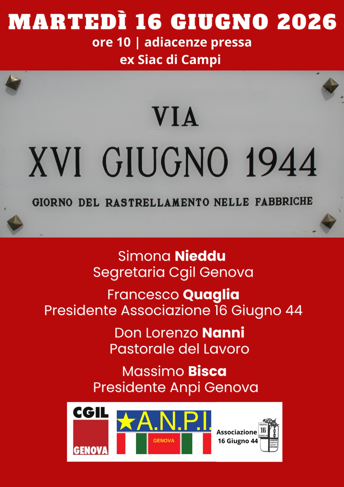 Martedì 16 giugno ore 10 a Campi Cgil, Anpi e Associazione 16 Giugno 44 ricordano la deportazione operaia