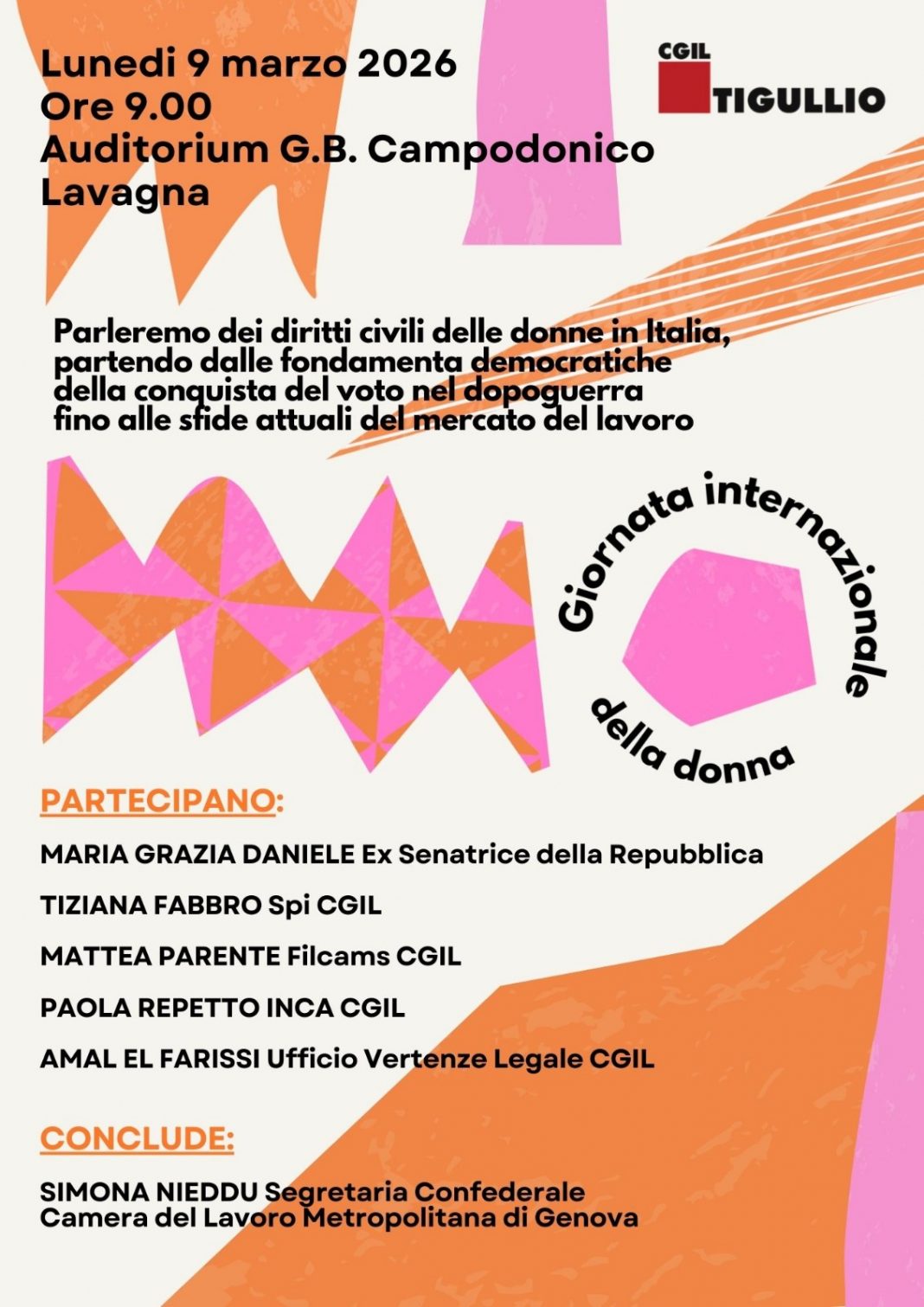 Incontro pubblico Cgil Tigullio "Giornata internazionale della donna"