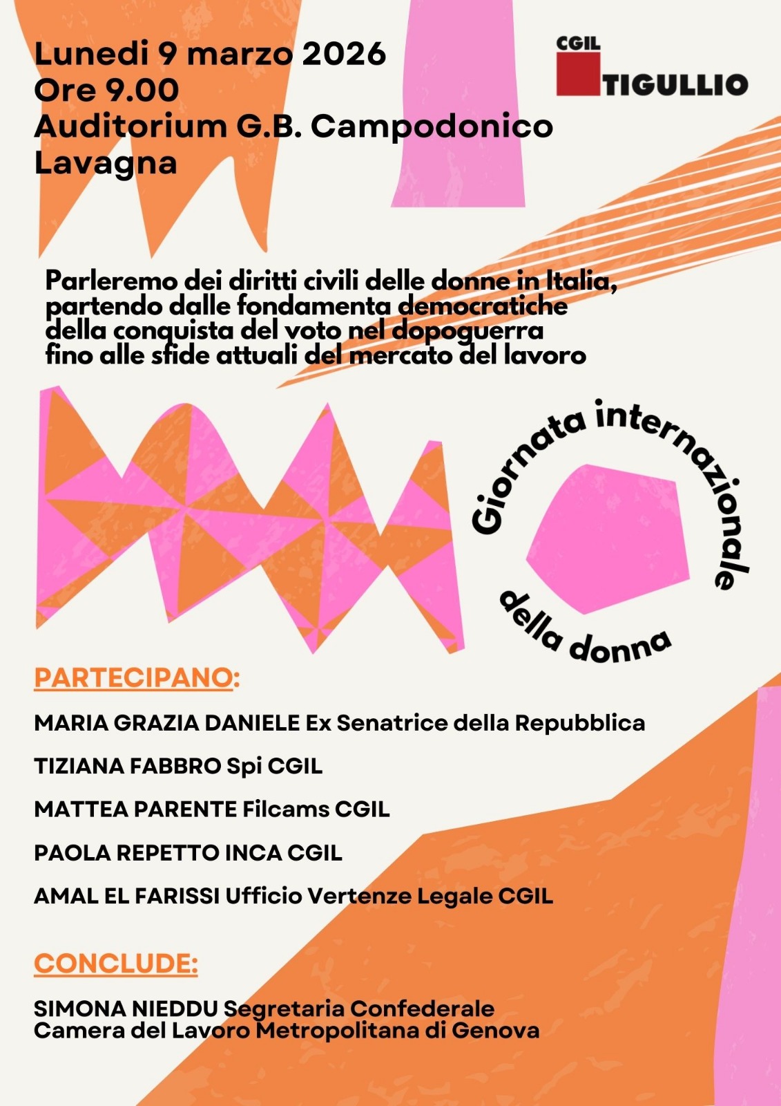 Incontro pubblico Cgil Tigullio “Giornata internazionale della donna”