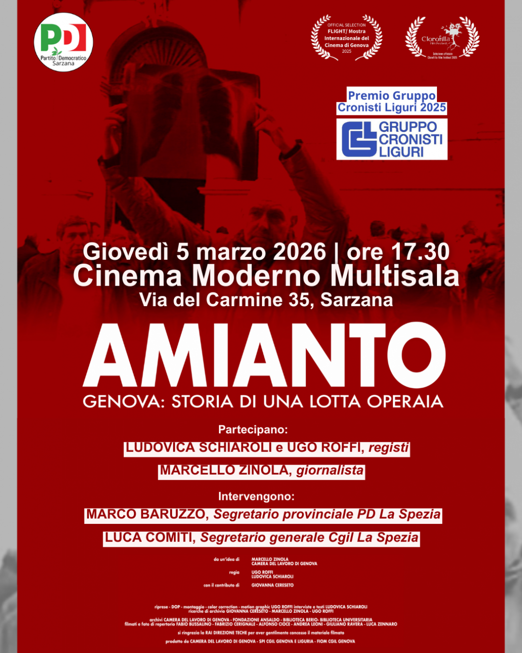 Il docufilm "Amianto. Genova: storia di una lotta operaia" approda a Sarzana.