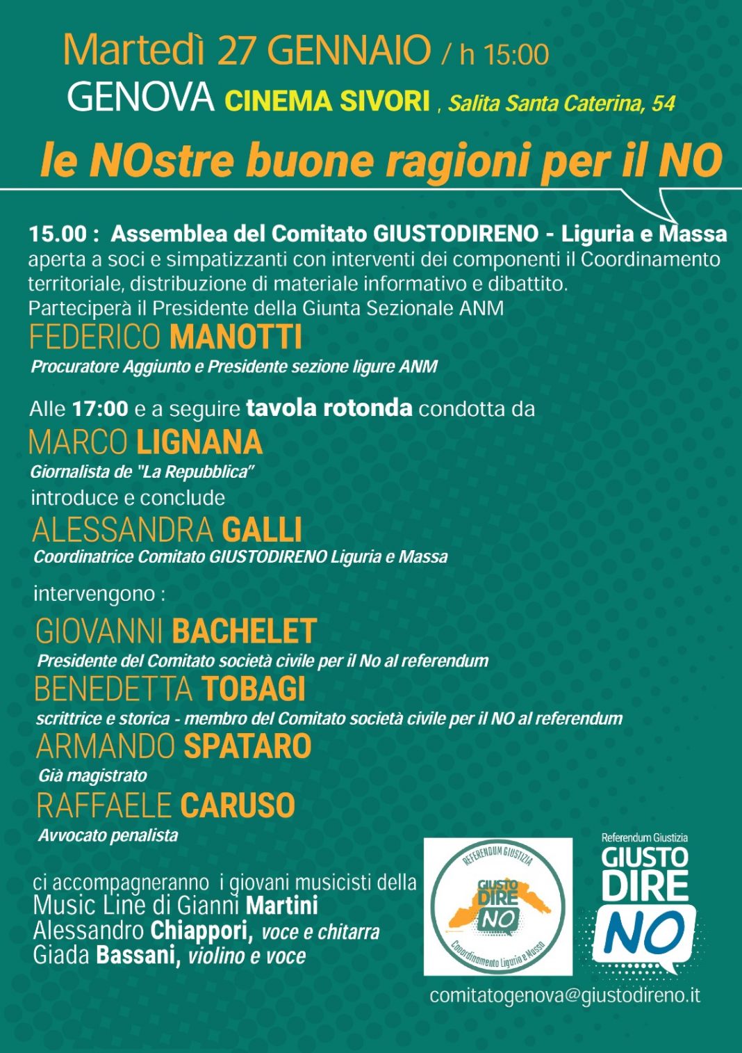 Le NOstre buone ragioni per il NO: iniziativa pubblica del Comitato GIUSTODIRENO Liguria e Massa