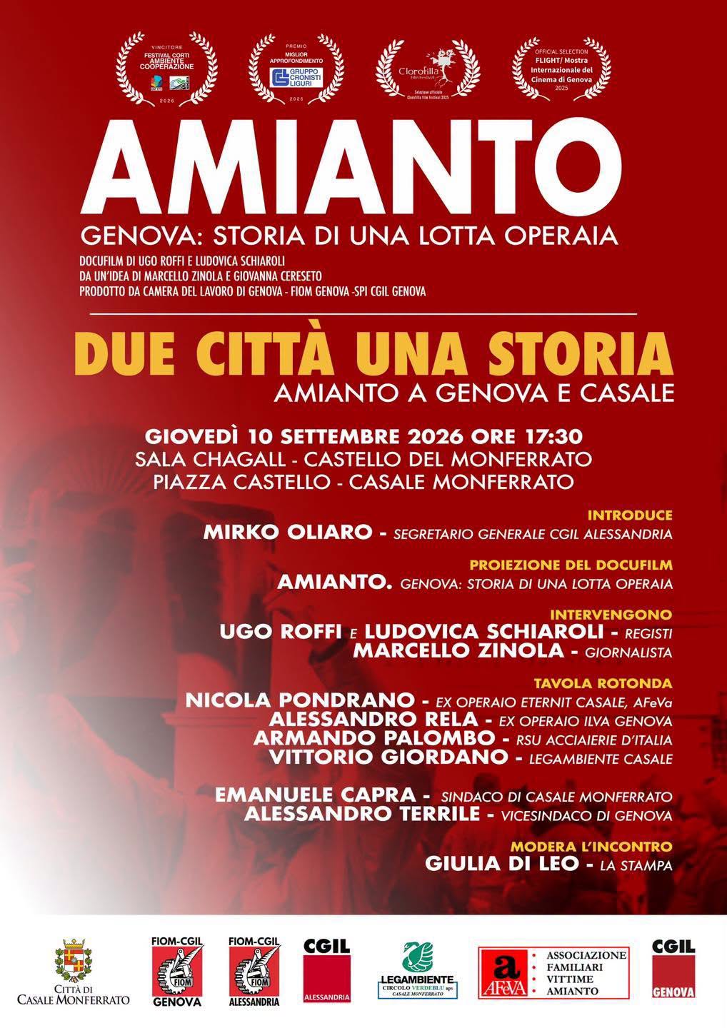 Due città, una storia: a Casale Monferrato l’evento "Amianto a Genova e Casale" con la proiezione del docufilm