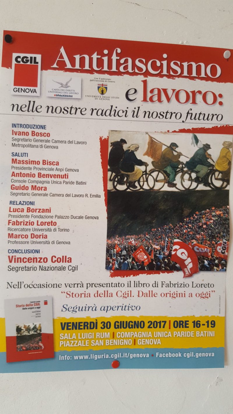 30 giugno: convegno Cgil “Antifascimo e lavoro: nelle nostre radici il nostro futuro”