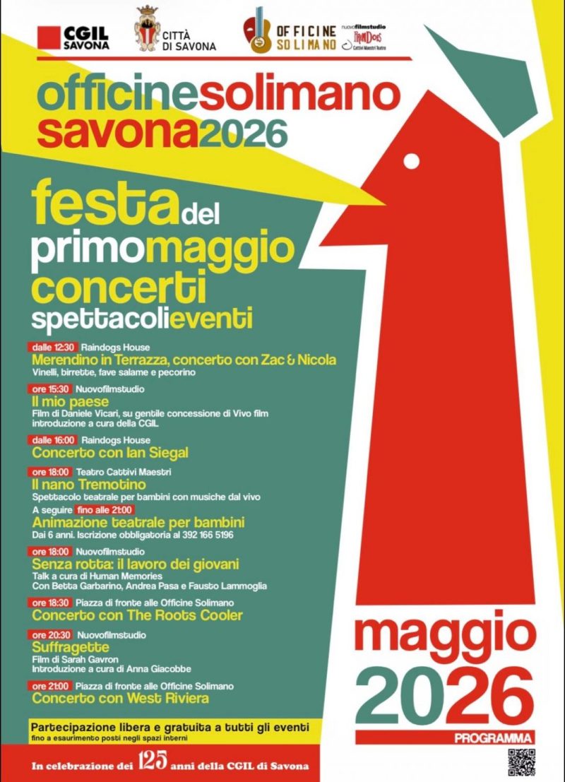 Primo Maggio 2026 a Savona: alle Officine Solimano una giornata di cultura, diritti e musica