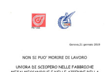 Incidente mortale sul lavoro: domani un’ora di sciopero nelle aziende metalmeccaniche e della logistica genovesi