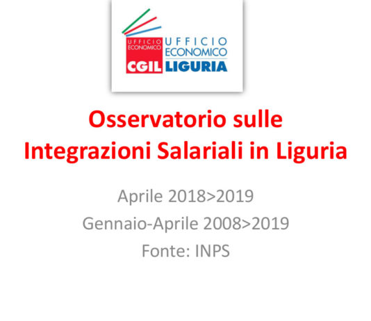 Cassa Integrazione in Liguria: Gennaio>Aprile 2019