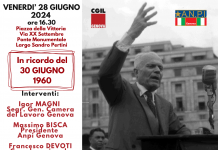 VENERDI’ 28 GIUGNO 2024 ORE 17 CGIL E ANPI GENOVA RICORDANO LO SCIOPERO DEL 30 GIUGNO 1960 MANIFESTAZIONE E CORTEO DA PIAZZA DELLA VITTORIA A GENOVA