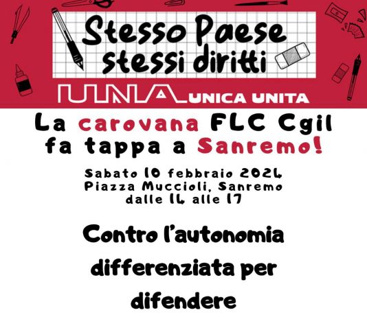 Sanremo, sabato 10 febbraio arriva la carovana Flc Cgil per dire no all’autonomia differenziata