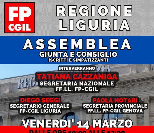 Fp Cgil: assemblea dei dipendenti di Regione Liguria aperta a iscritti e simpatizzanti