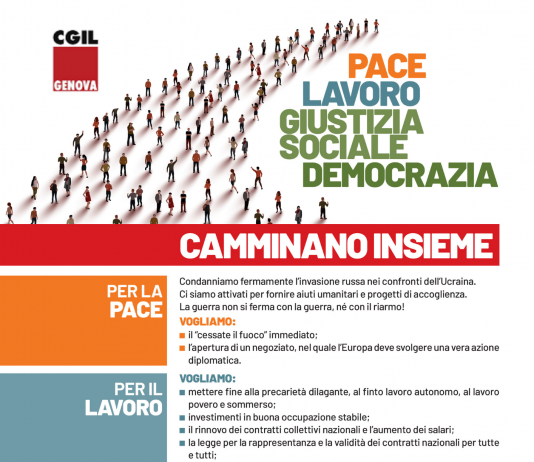 “Pace, lavoro, giustizia sociale, democrazia” – 300 delegati all’Assemblea Cgil Genova dell’8 giugno a Sestri Ponente