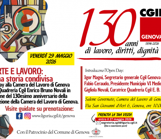 La Camera del lavoro di Genova compie 130 anni: venerdì 29 maggio ore 10 openday alla quadreria Cgil “Enrico Bruno Novali” via san Giovanni d’Acri 6