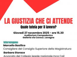 “La giustizia che ci attende. Quale tutela per il lavoro?” L’iniziativa all’Auditorium Campodonico di Lavagna