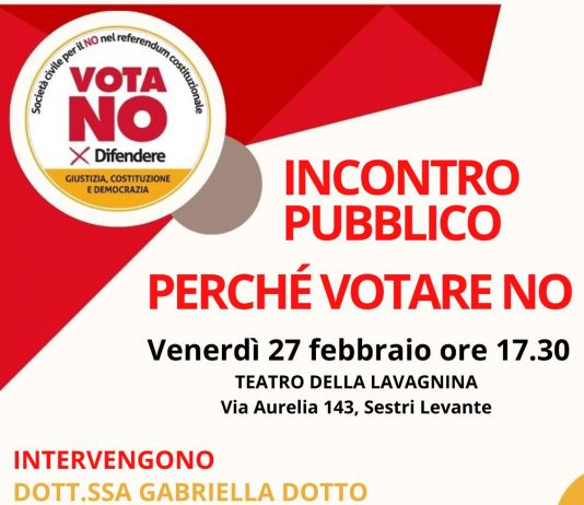 Sestri Levante, venerdì 27 febbraio incontro pubblico per il NO al referendum costituzionale sulla giustizia