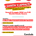 Sanità e appalti: parte la raccolta firme per due proposte di legge di iniziativa popolare. Venerdì 15 maggio 2026 ore 9,00 Giardini Luzzati. Assemblea Cgil con il Segretario Generale Maurizio Landini