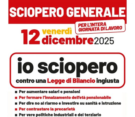 Venerdì 12 dicembre sciopero generale Cgil contro legge di bilancio ingiusta. Manifestazione a Genova volantino sciopero 12 dicembre