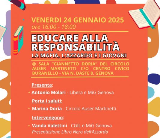 “Educare alla responsabilità. La mafia, l’azzardo e i giovani.” – Venerdì 24 gennaio 2025 ore 16 Auser Via Daste 8