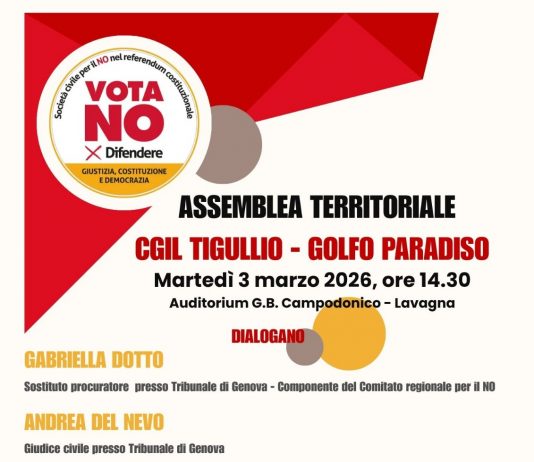 Martedì 3 marzo Auditorium Campodonico Lavagna, assemblea “Vota no per difendere Giustizia, Costituzione, Democrazia”