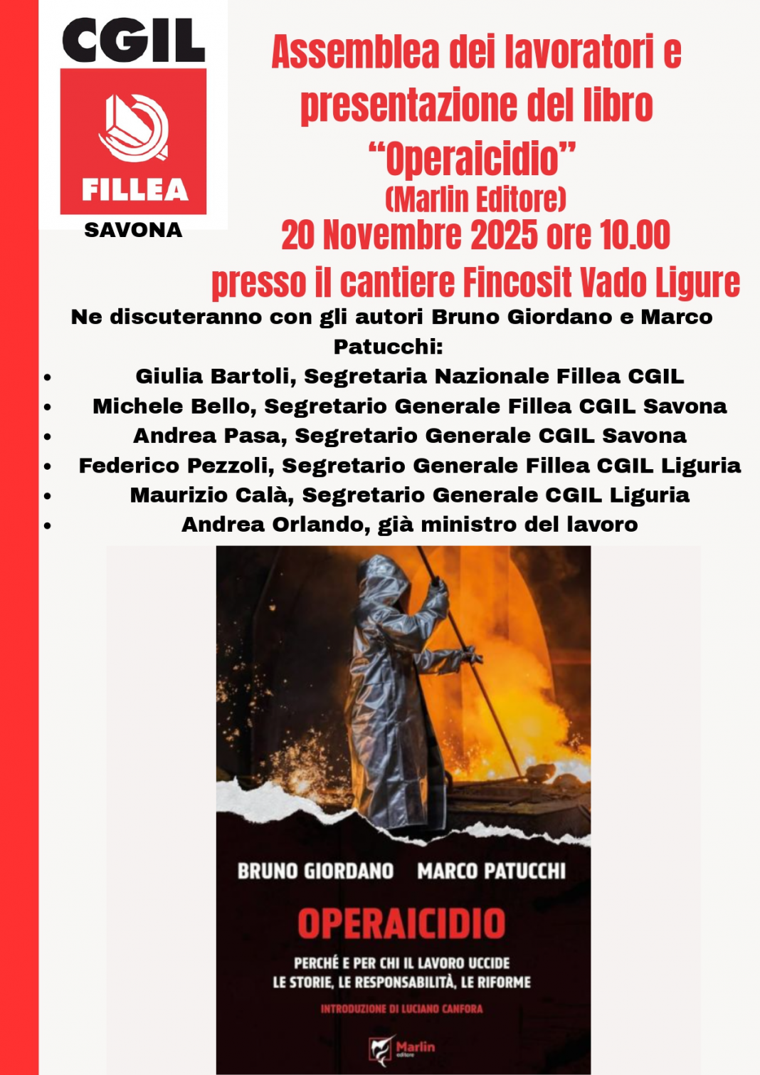 inziativa libro operaicidio savona - fillea