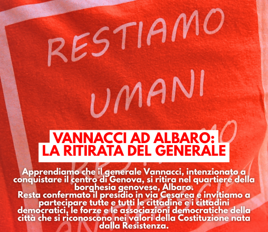 Il Generale Vannacci si ritira ad Albaro ma il presidio democratico all’altezza del Teatro della Gioventù in via Cesarea resta confermato