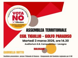 Martedì 3 marzo Auditorium Campodonico Lavagna, assemblea “Vota no per difendere Giustizia, Costituzione, Democrazia”