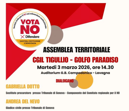 Martedì 3 marzo Auditorium Campodonico Lavagna, assemblea “Vota no per difendere Giustizia, Costituzione, Democrazia”