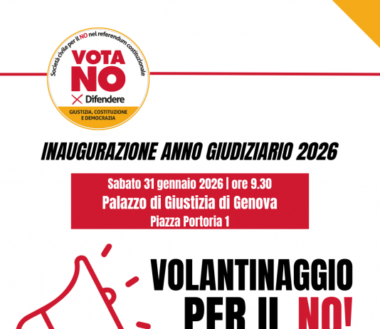 Sabato 31 gennaio alle 9.30 a Genova volantinaggio davanti a Palazzo di Giustizia per il NO al referendum sulla giustizia
