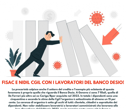 Giovedì 28 novembre adiacenze Banco Desio (De Ferrari), volantinaggio di protesta dei precari della banca per chiedere stabilizzazione